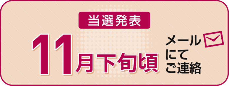 当選発表 11月下旬頃 メールにてご連絡