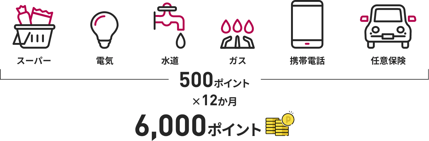 500ポイント×12か月 6,000ポイント