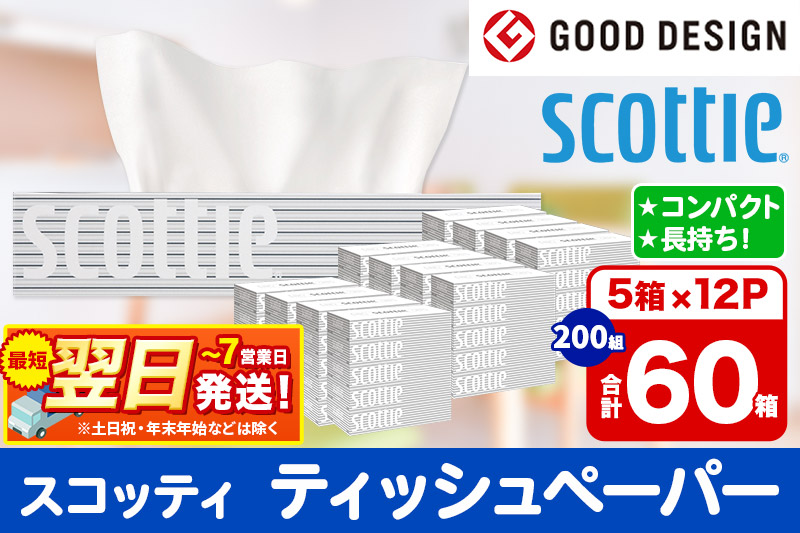 ティッシュペーパー スコッティ 200組 60箱(5箱×12パック)